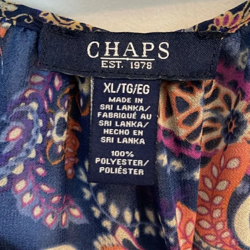 CHAPS Womens Tunic Blouse Top‎ 3/4 Sleeve V Neck Paisley Blue Orange Size XL - Picture 5 of 8